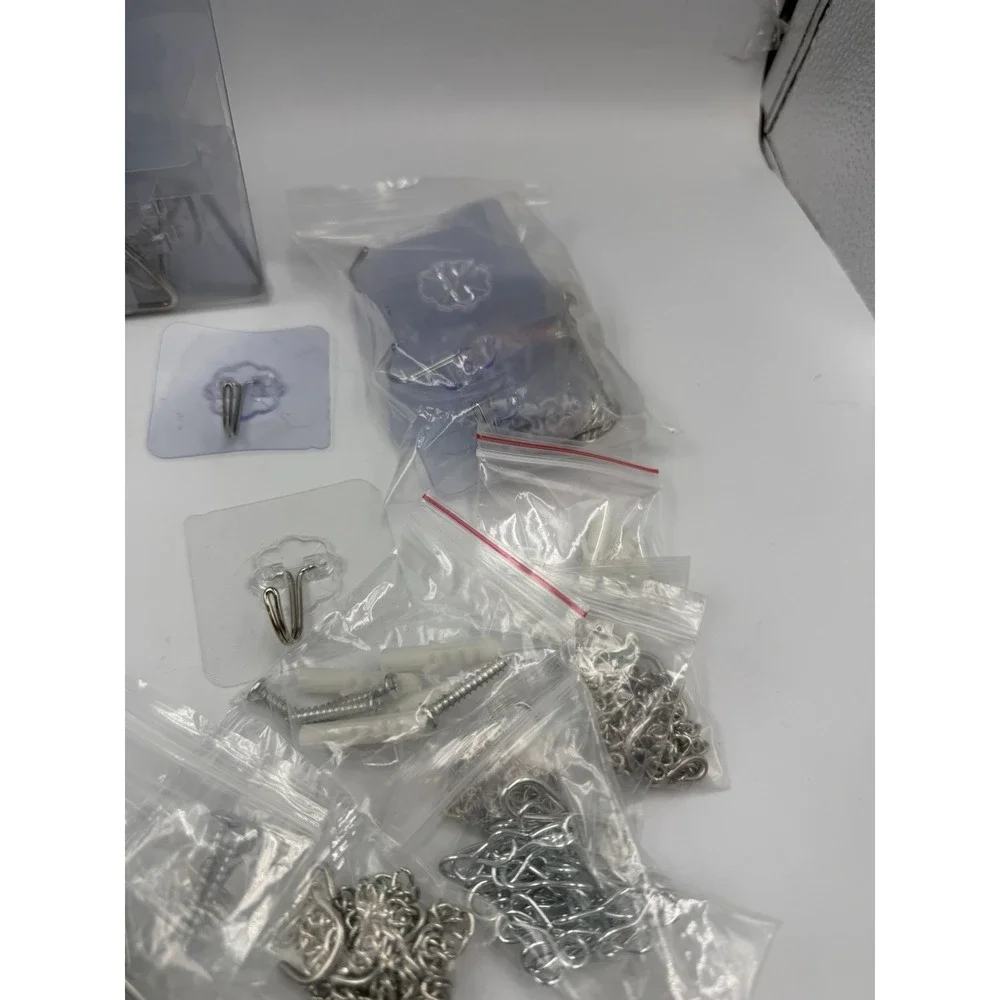 50+ PCS Stainless Steel Adhesive Sticky Hooks Heavy Duty Wall Hook & Chains